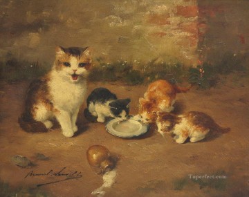 KITTENS PAINTING Alfred Brunel de Neuville Oil Paintings